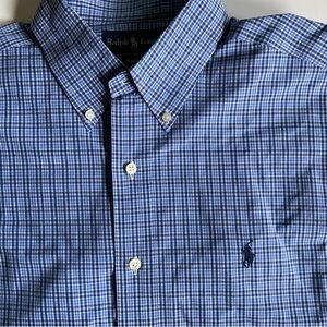 Ralph Lauren Oxford Shirt Blue Checkered Polo Mens Size Large Classic Fit